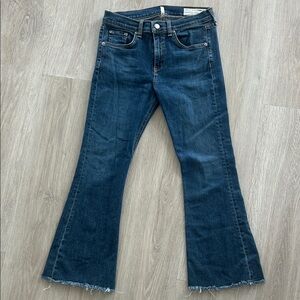 Rag & Bone Women’s Cropped Flare Jeans 27 Blue Denim Frayed Hem Stretch